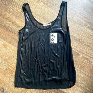 NWT Aiko sheer metallic silk tank - black, sexy, xs